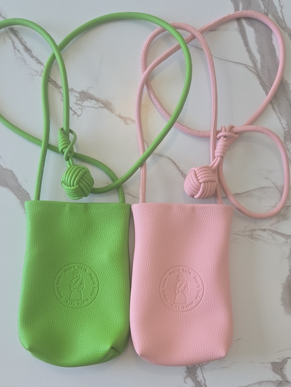 2- Embossed Pink & Green Vegan Leather Crossbody Bags.
